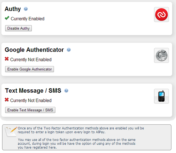 Two Factor Authentication Setup Page